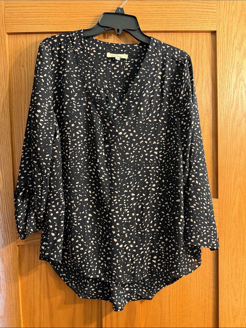 Black and Cream V-Neck Long-Sleeve Blouse